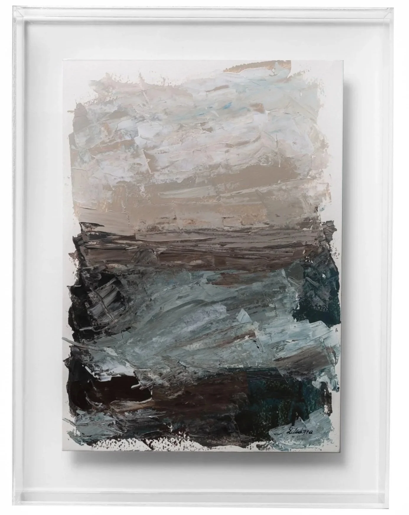 "Seascape" No.4, Acrylics on Watercolor Paper, 21 x 29 cm (plexi 28 x 37 cm)