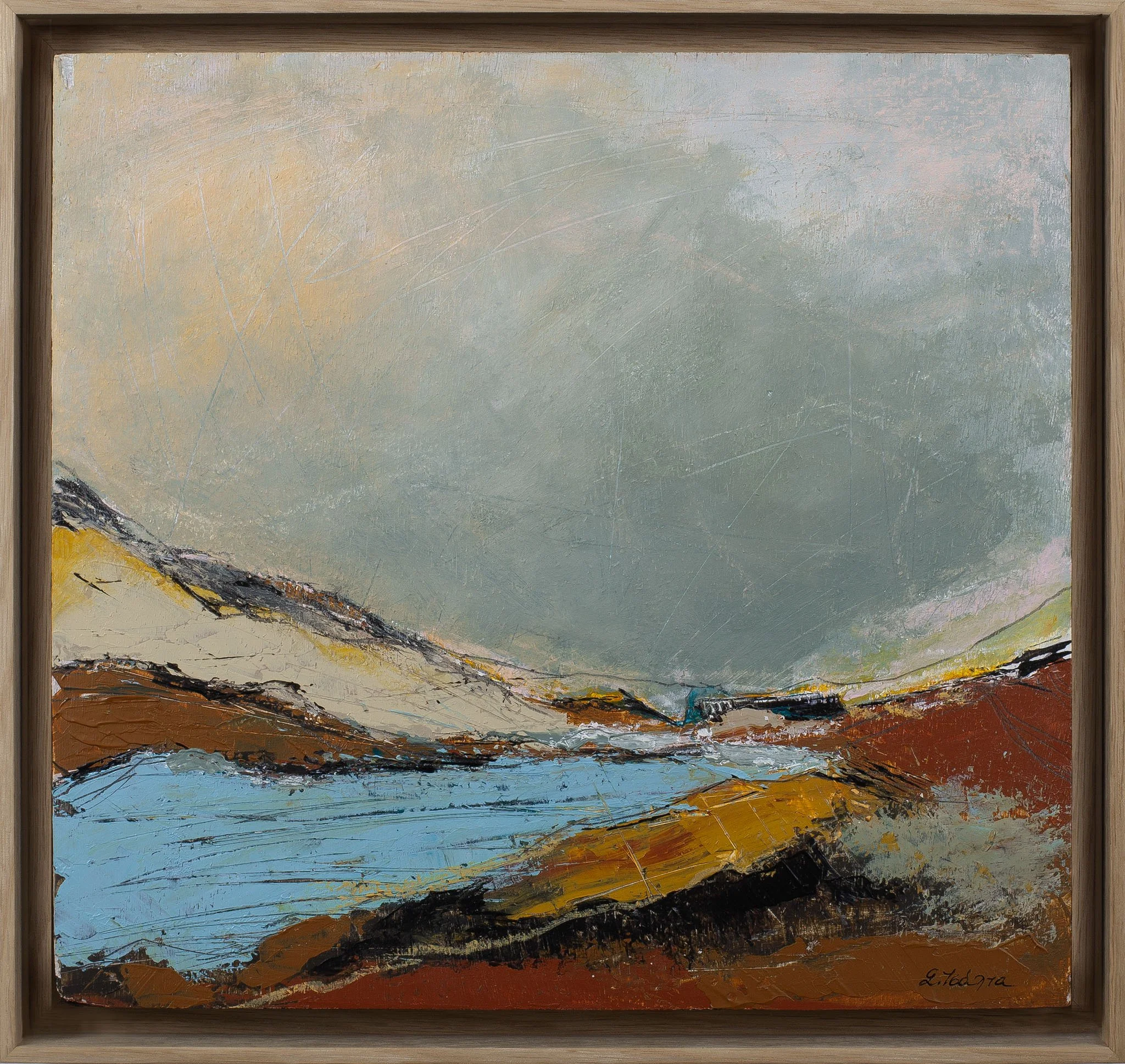 "landscape" No.2, Acrylics on Wood, 28,5 x 30 cm (frame 30.5x 32 cm).