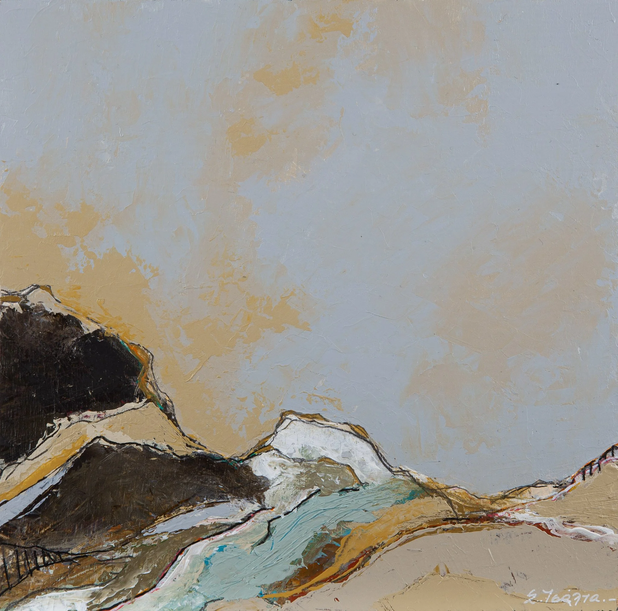"landscape" No. 46 , Acrylics on Wood, 21 x 21 cm