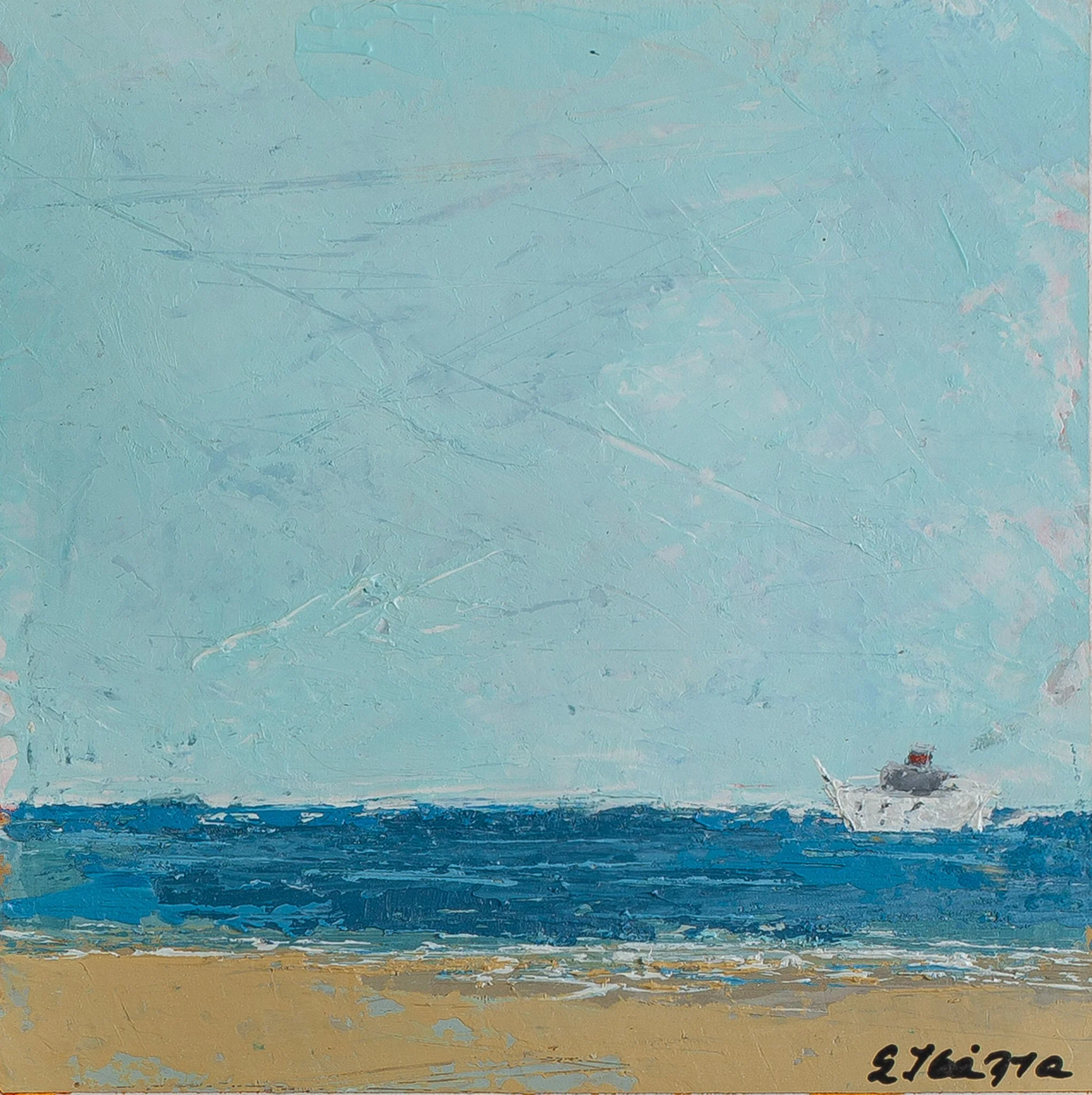 "Seascape" No. 11, Acrylics on Watercolor Paper,  10 x 10 cm 