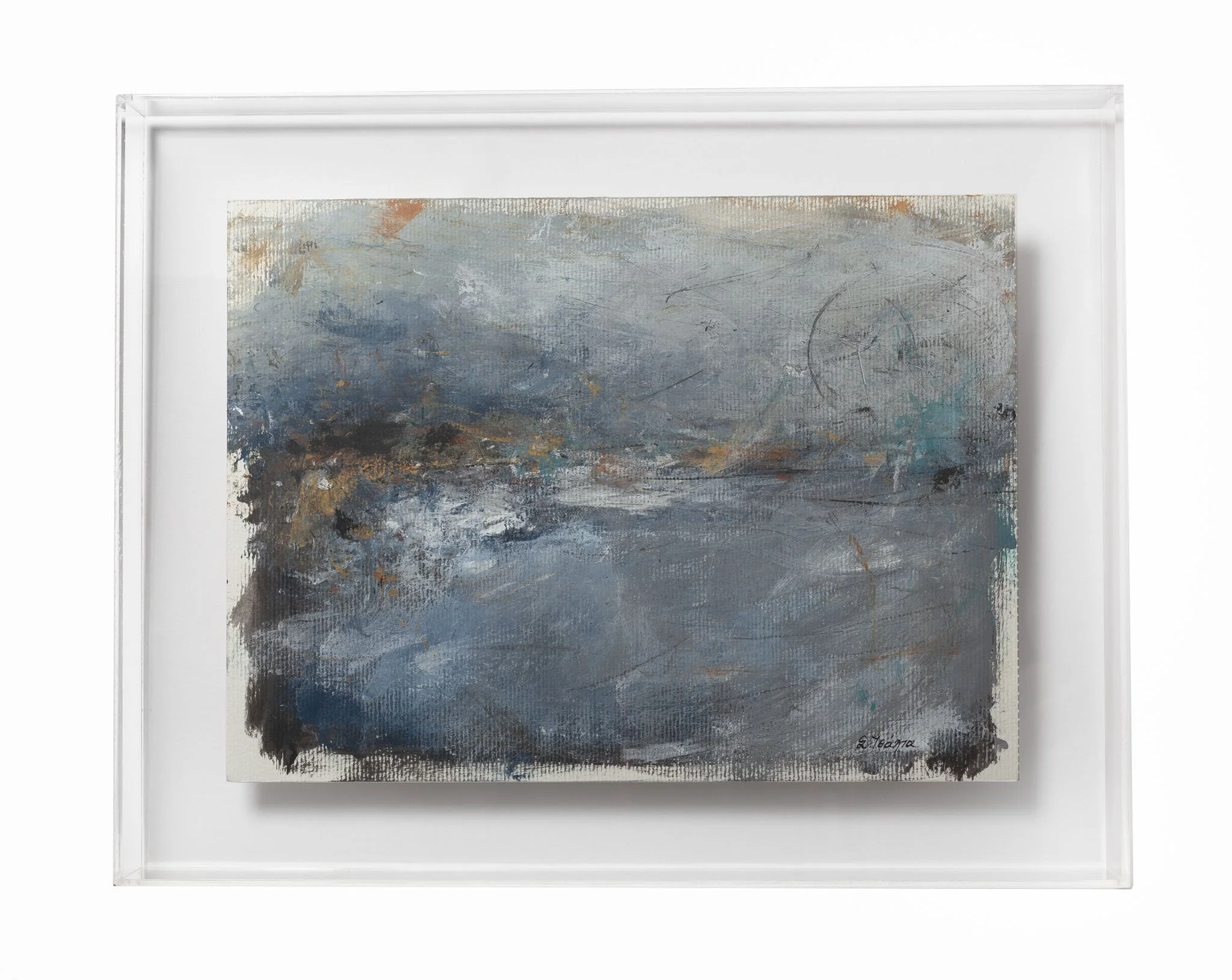 "Seascape" No.3, Acrylics on Paper, 28 x 21 cm (plexi 28 x 35,5 cm)