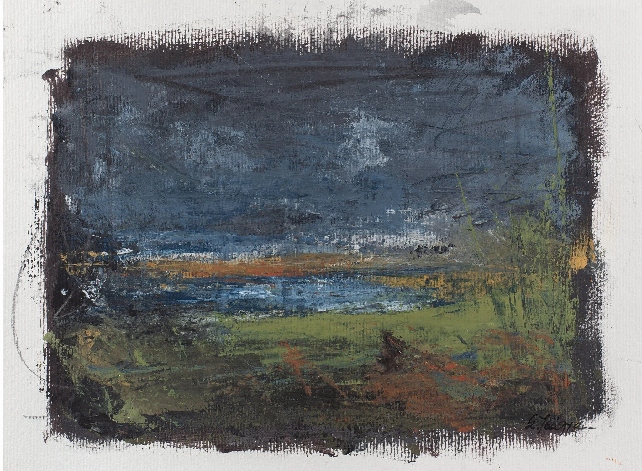  "lake by night", Acrylics on Watercolor Paper, 25 x 19 cm (plexi 32 x 25 cm)
