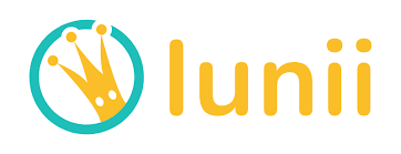 Logo de l'entreprise 'Lunii' avec une couronne stylisée dans un cercle turquoise.