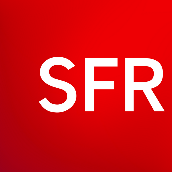 Logo rouge avec le texte blanc 'SFR'.