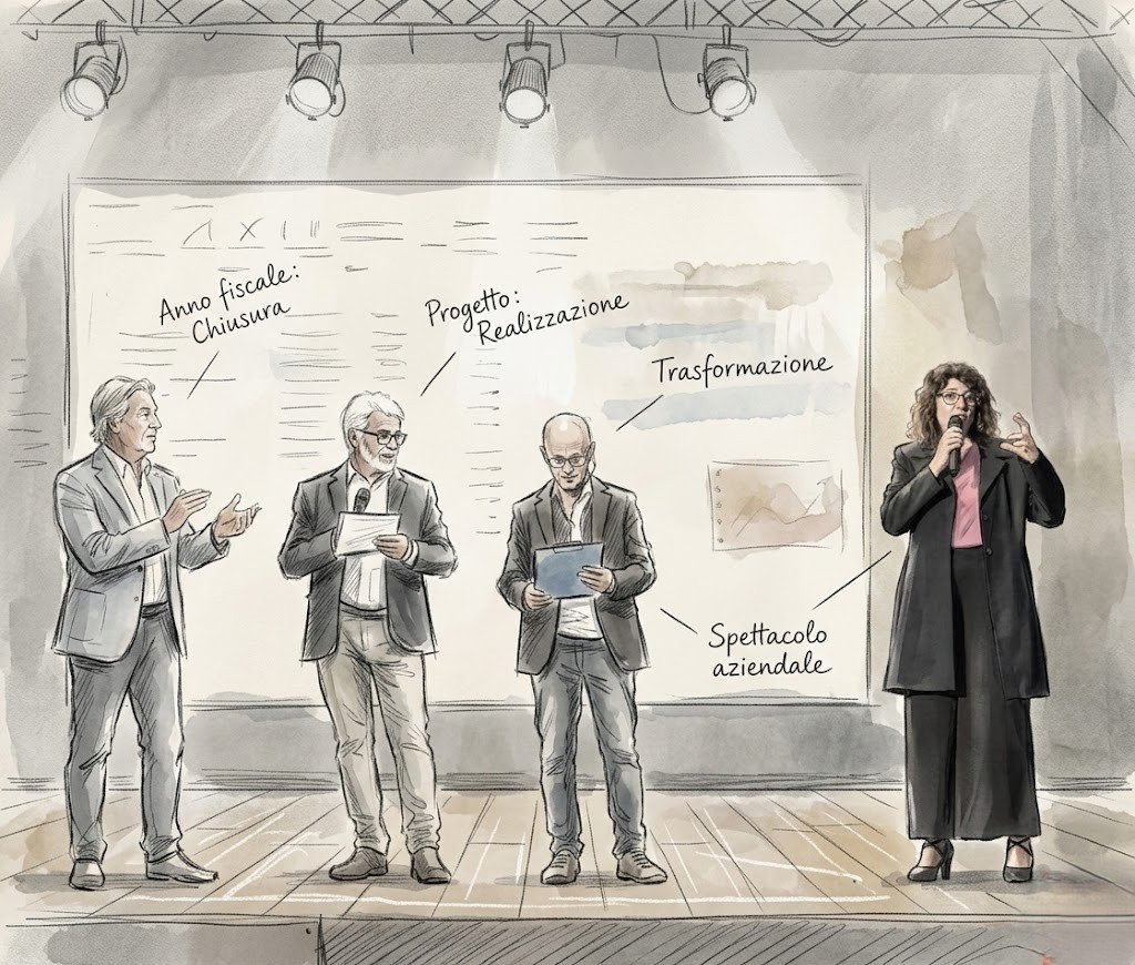 Laura Pasi guida leader emergenti in uno spettacolo aziendale: dalla chiusura fiscale alla trasformazione.