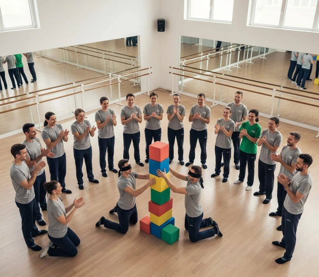 Workshop di team building autoriale con Laura Pasi: l'esercizio svolto mira a potenziare la comunicazione efficace, il supporto reciproco e la visione comune del team.