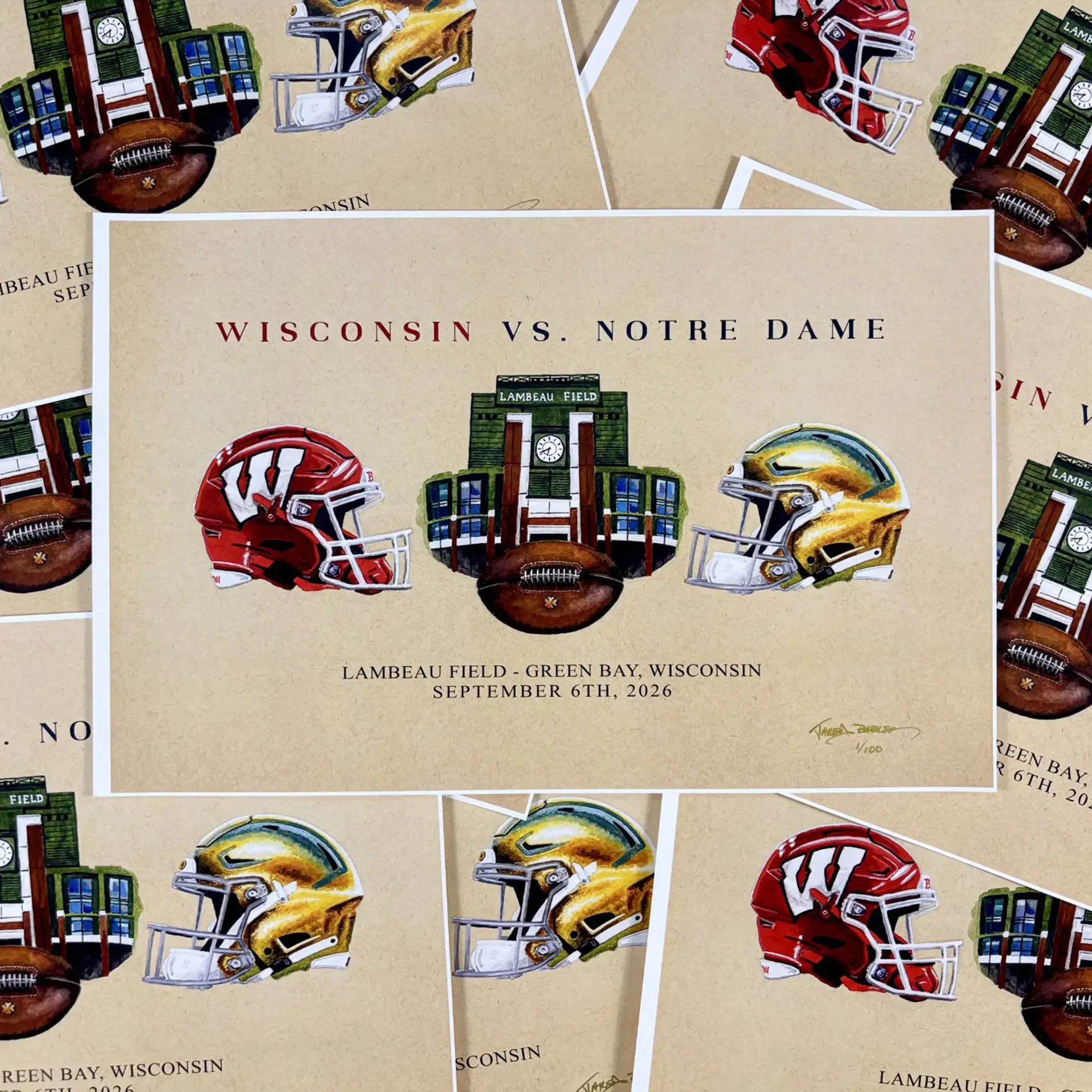 2026 Notre Dame Helmet Series - Wisconsin L.E. 11" x 17" Print