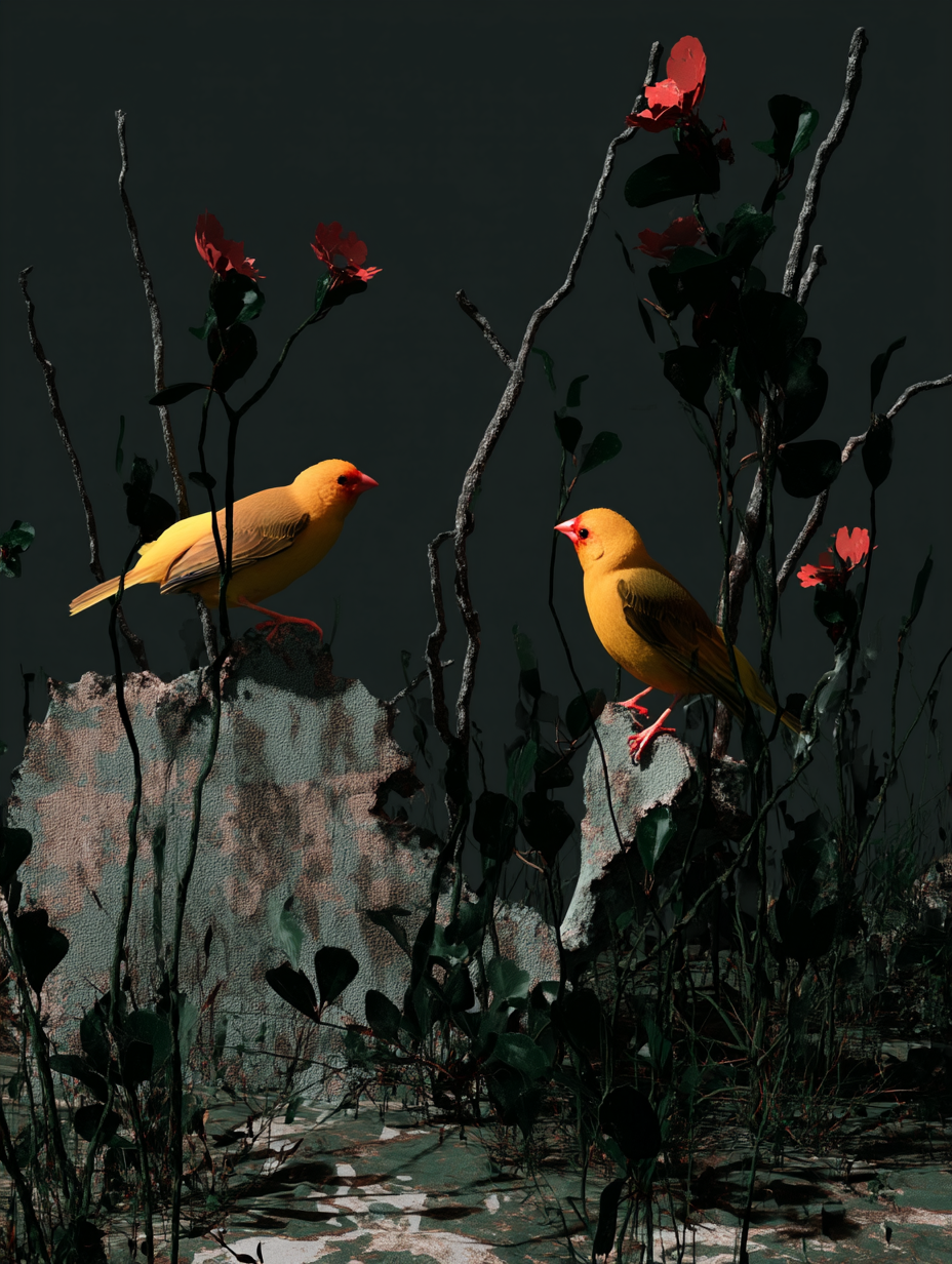 densp_bright_yellow_canary_birds_perched_on_weathered_grey_br_4a73bc7d-0fd0-420b-af1e-532fcd4f92e3_0.png