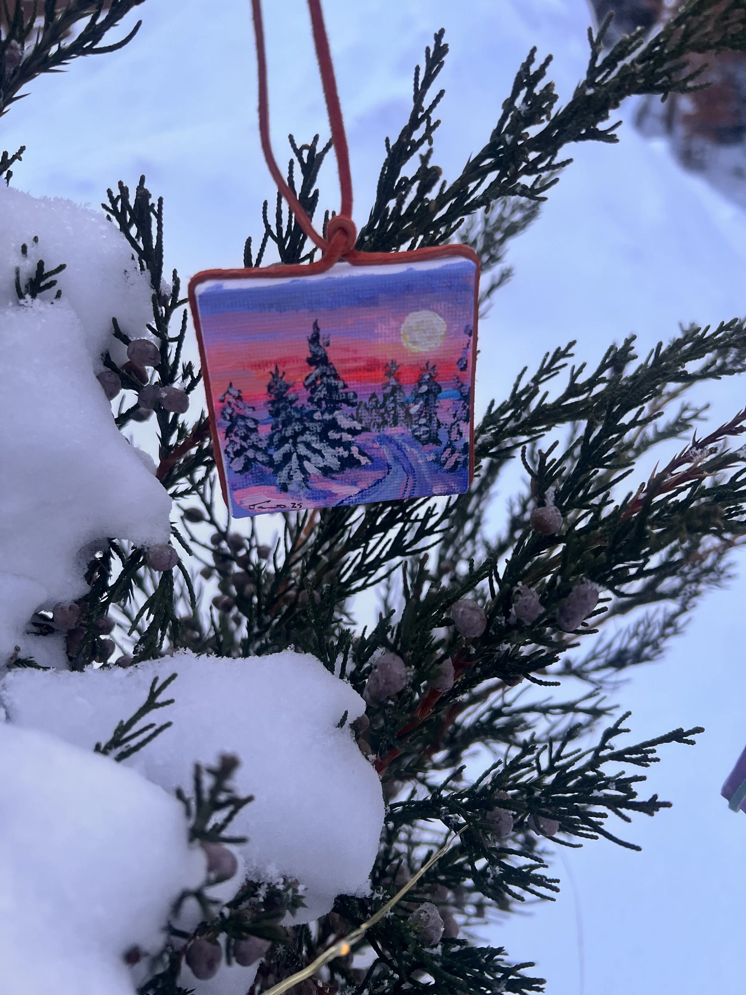 Winter Moon Glow Canvas Ornament