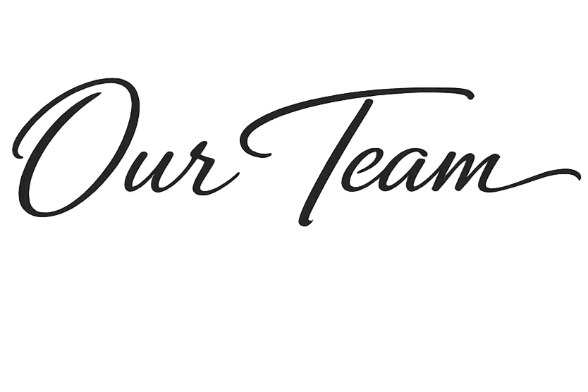 Stylized black cursive text reading "Our Team"