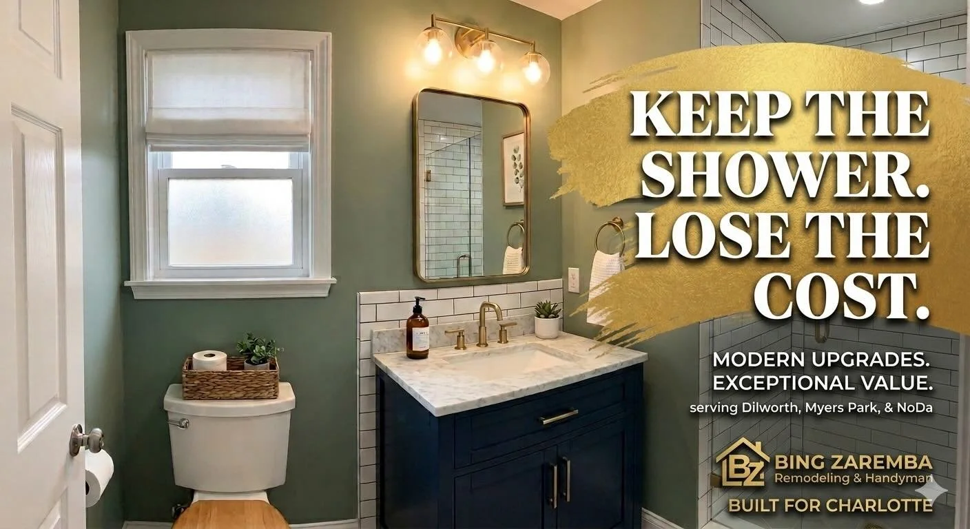 Stuck with a 90s bathroom but not ready for a $20k price tag? 💸
Keep the shower, lose the cost. We specialize in high-impact renovations&mdash;like new vanities, fresh paint, and modern lighting&mdash;that make your bathroom feel brand new for a fra