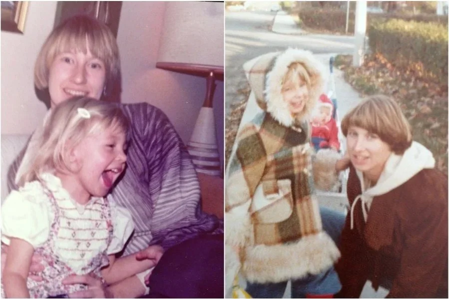 mother and daughter laughing in a vintage color photo