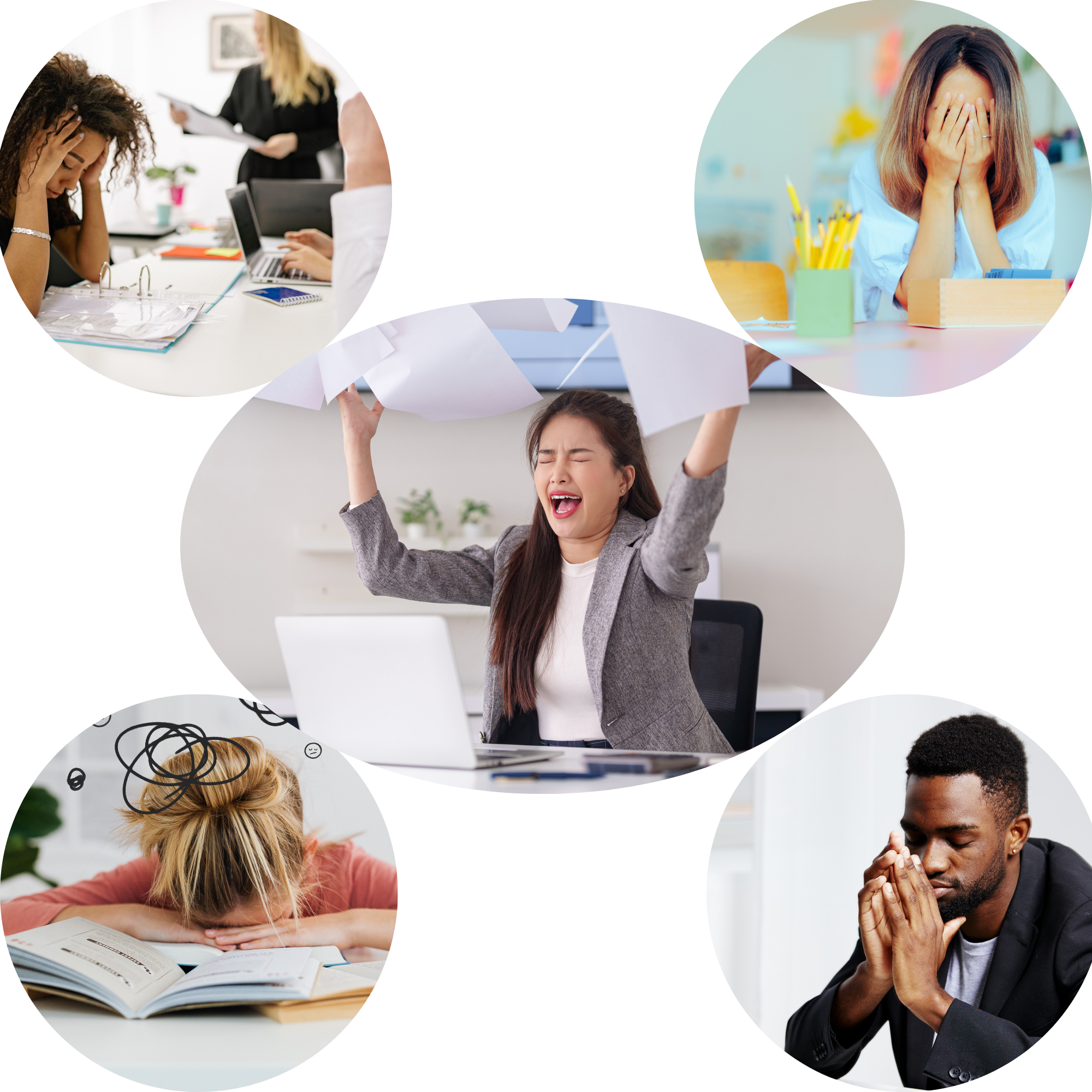4 Pictures of stressed out adults at work