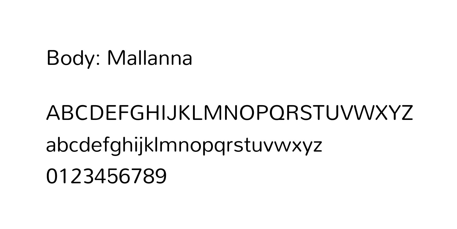 Patricia Machin Miami Portfolio Designer Art Director  Sample text displaying the font named Mallanna, including uppercase and lowercase alphabets, and numbers 0 through 9.
