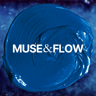 Patricia Machin Portfolio Designer and Art DirectorBlue circular object with the text 'MUSE & FLOW' in white.