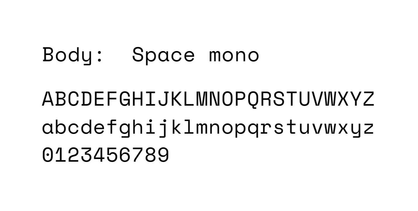 Sample font display showing the font name 'Space mono', the alphabet uppercase and lowercase, and numbers 0 to 9.