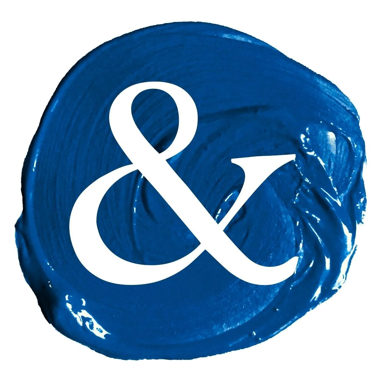 Patricia Machin Portfolio Designer and Art Director White ampersand symbol on a blue painted background.