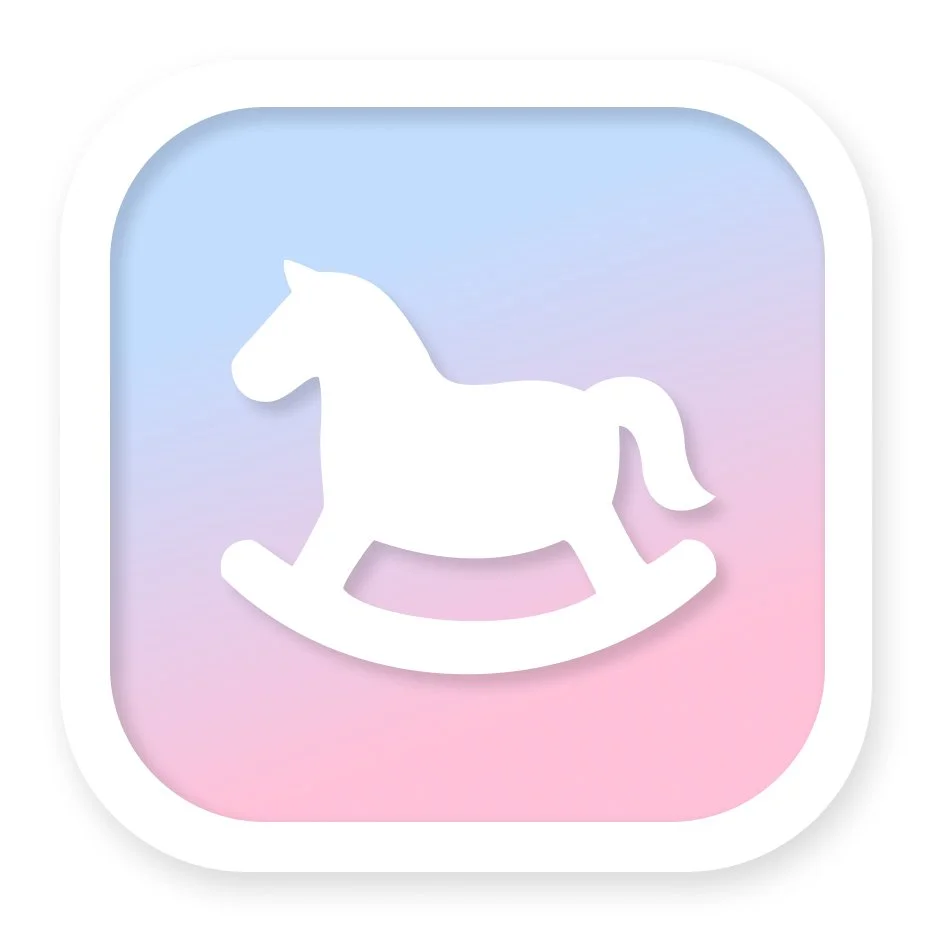 Patricia Machin Miami Portfolio Designer Art Director  Icon of a white rocking horse on a pastel pink and blue gradient background.