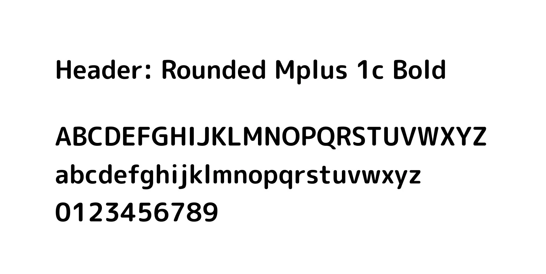 Sample text showing a webpage with a header in Rounded Mplus 1c Bold font, uppercase alphabet letters, lowercase alphabet letters, and numbers 0-9.