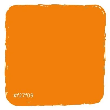 Orange paint swatch with the color code #f27f09 in the bottom left corner.