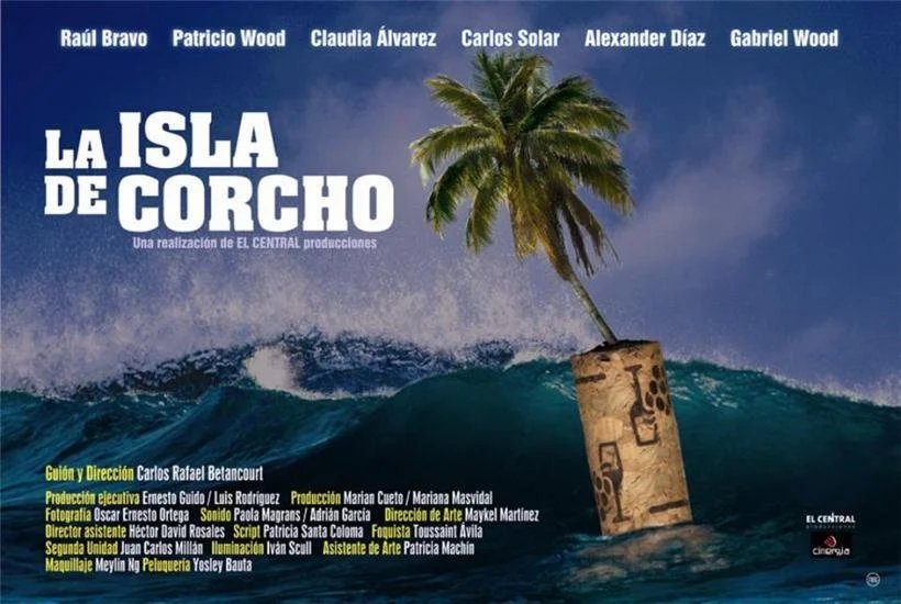 Patricia Machin Portfolio Designer Art director Miami Movie poster titled 'La Isla de Gorcho' featuring a palm tree on a cylindrical island with waves in the background.