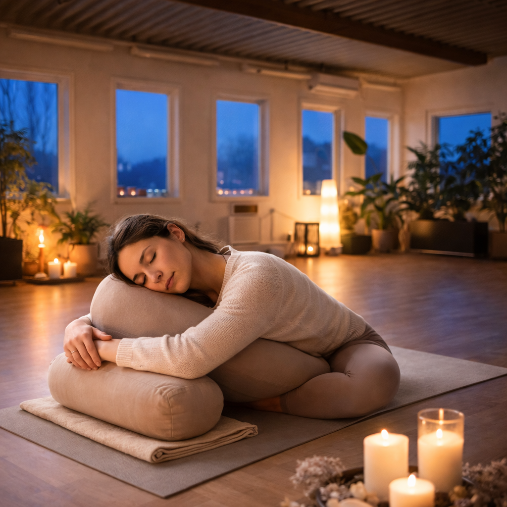 Person som utfører rolig Yin yoga hos Yogalåven