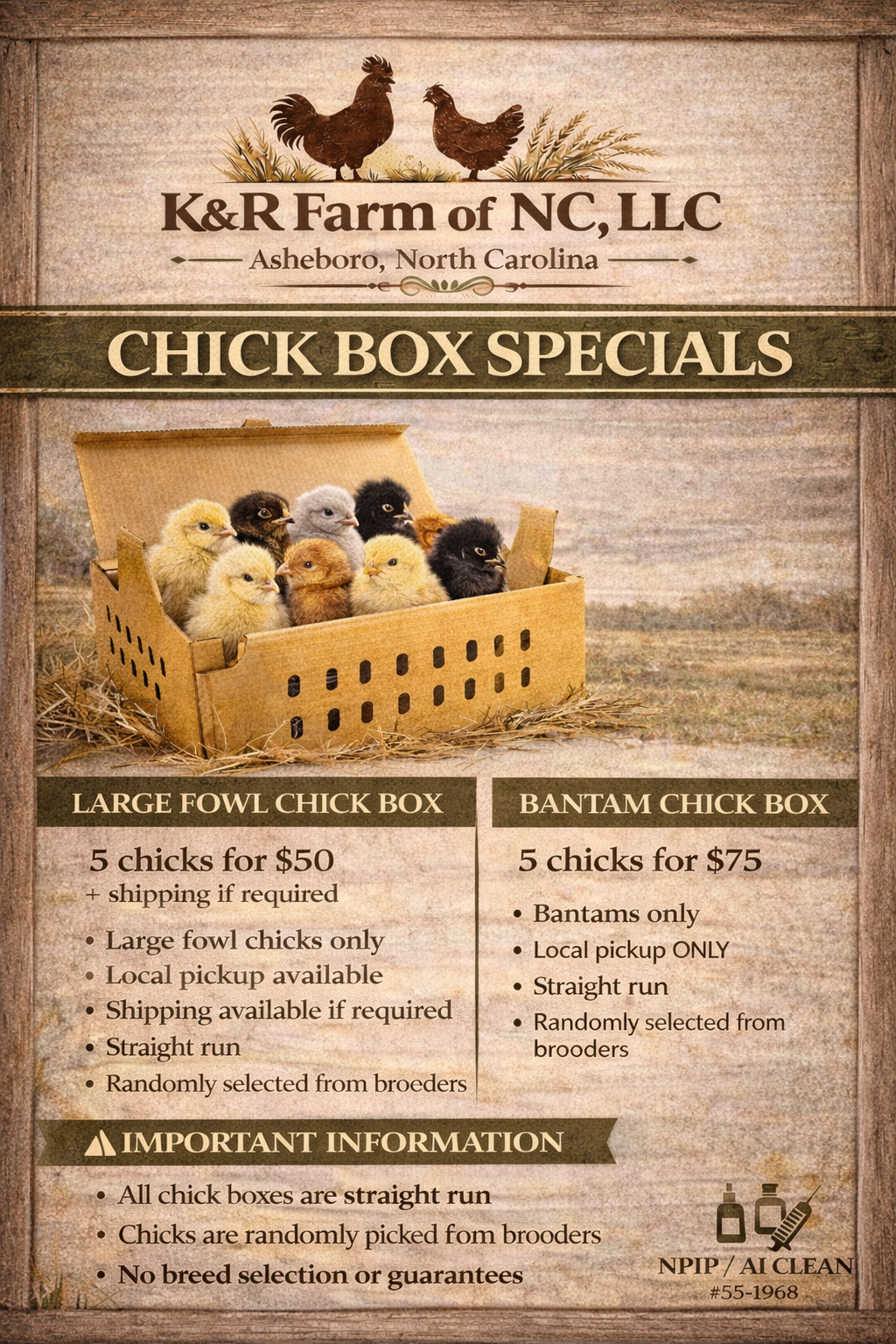 Chick Box Bantams only