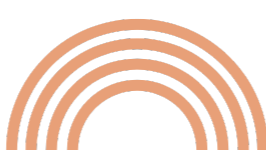 Stylized rainbow with five peach-colored arches on a black background.