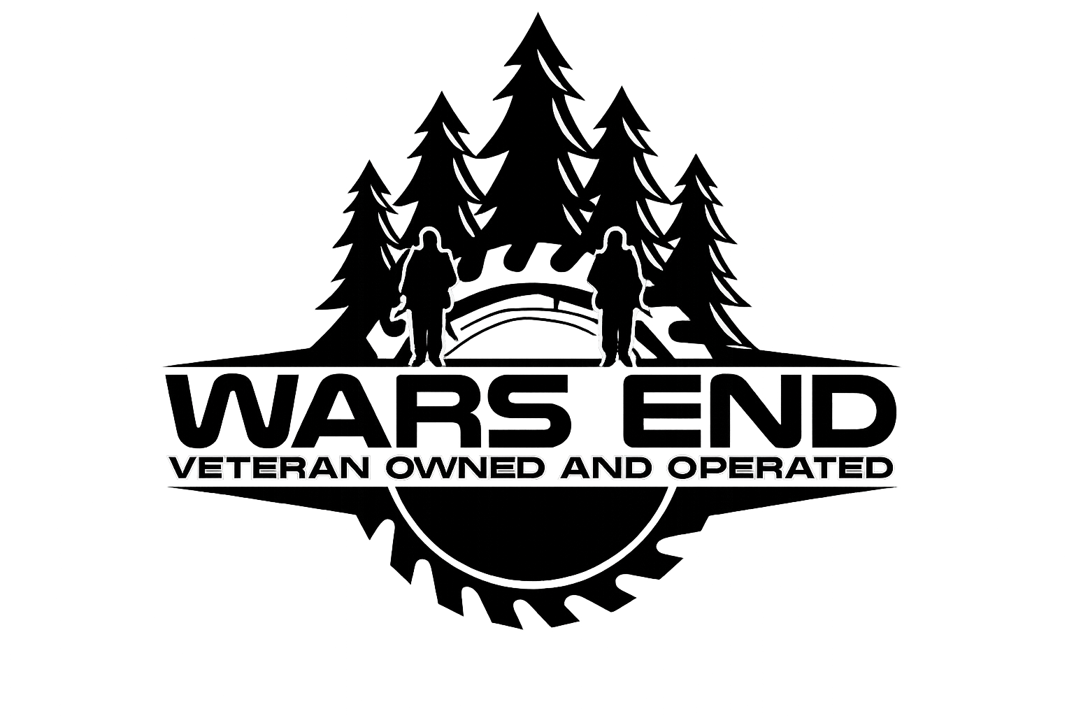 Logo with two soldiers walking through pine trees and the text "WARS END" and "Veteran Owned and Operated" beneath.