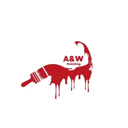 A red paintbrush with paint dripping from it, resembling a dinosaur or a dragon, with the text 'A&W Painting' inside the shape.