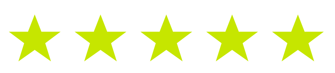 Five lime green five-pointed stars in a row on a black background.