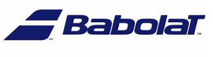Babolat logo in blue text with stylized graphic element