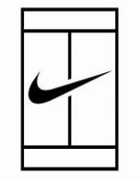 Line drawing of a tennis court with the Nike swoosh logo in the center