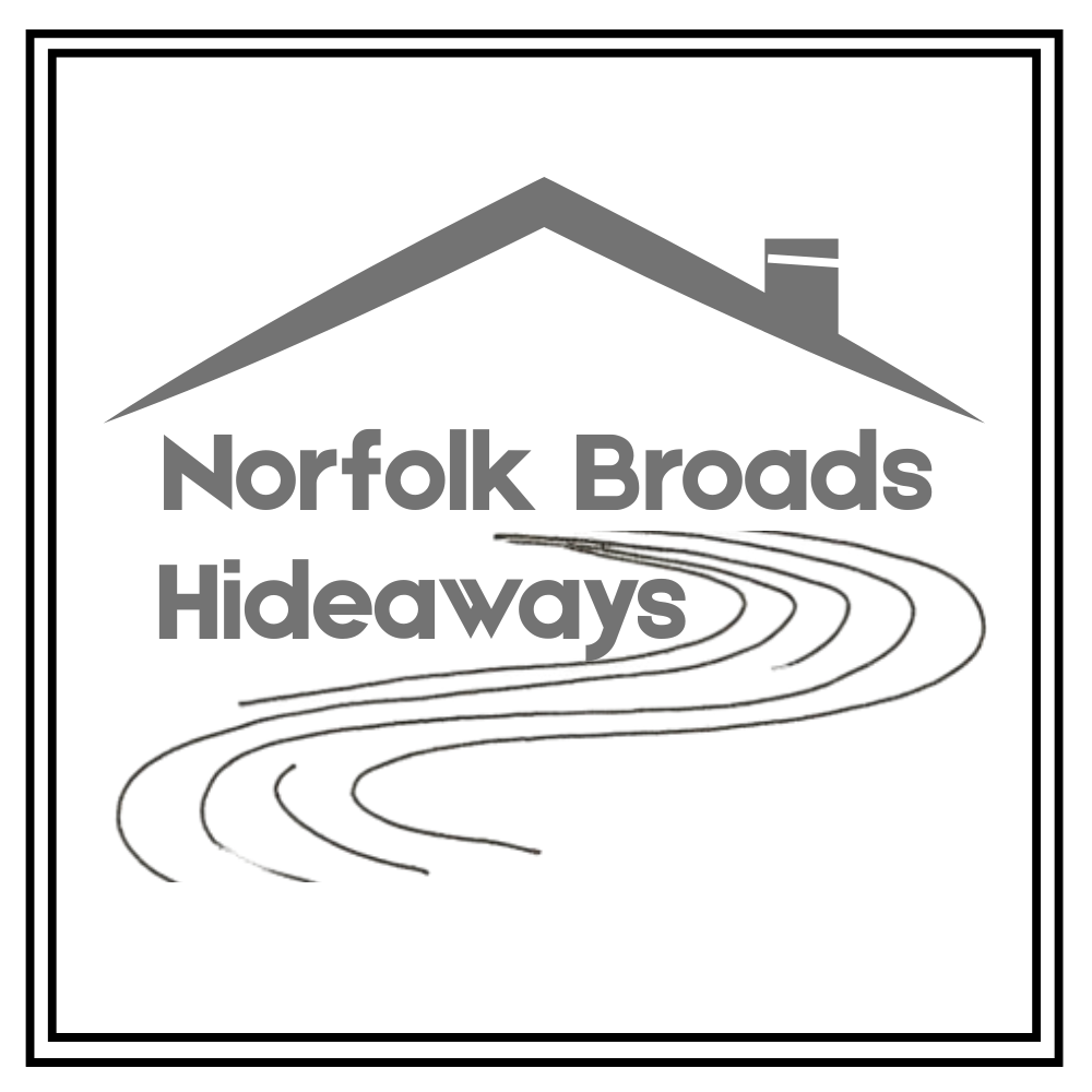 Logo for Norfolk Broads Hideaways featuring a house with a chimney, a stylized river or waterway, and the text 'Norfolk Broads Hideaways' in bold letters.