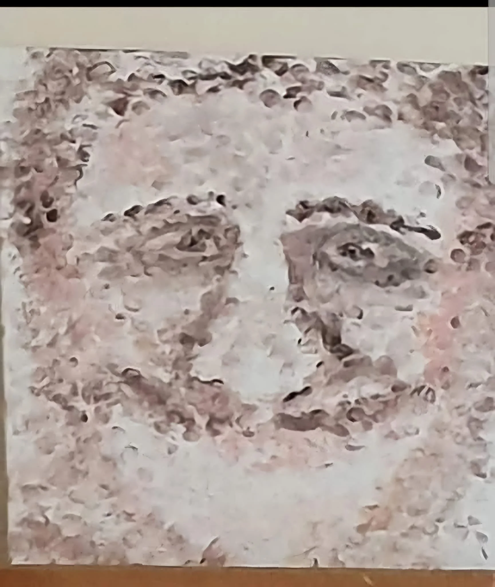 Abstract pastel-colored painting of a face that appears to resemble a Roman or Greek bust with detailed hair and facial features