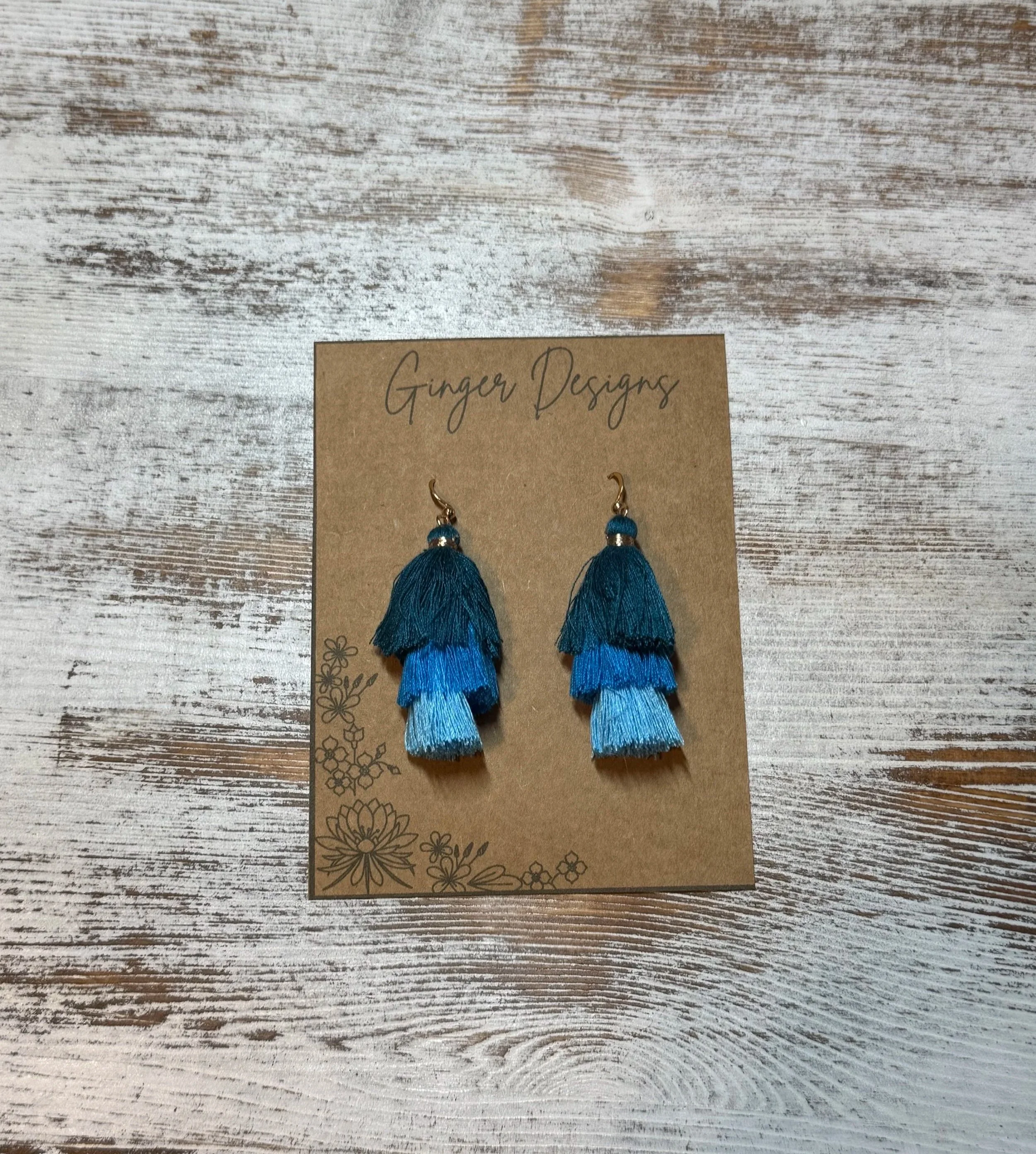 blue fringe earrings