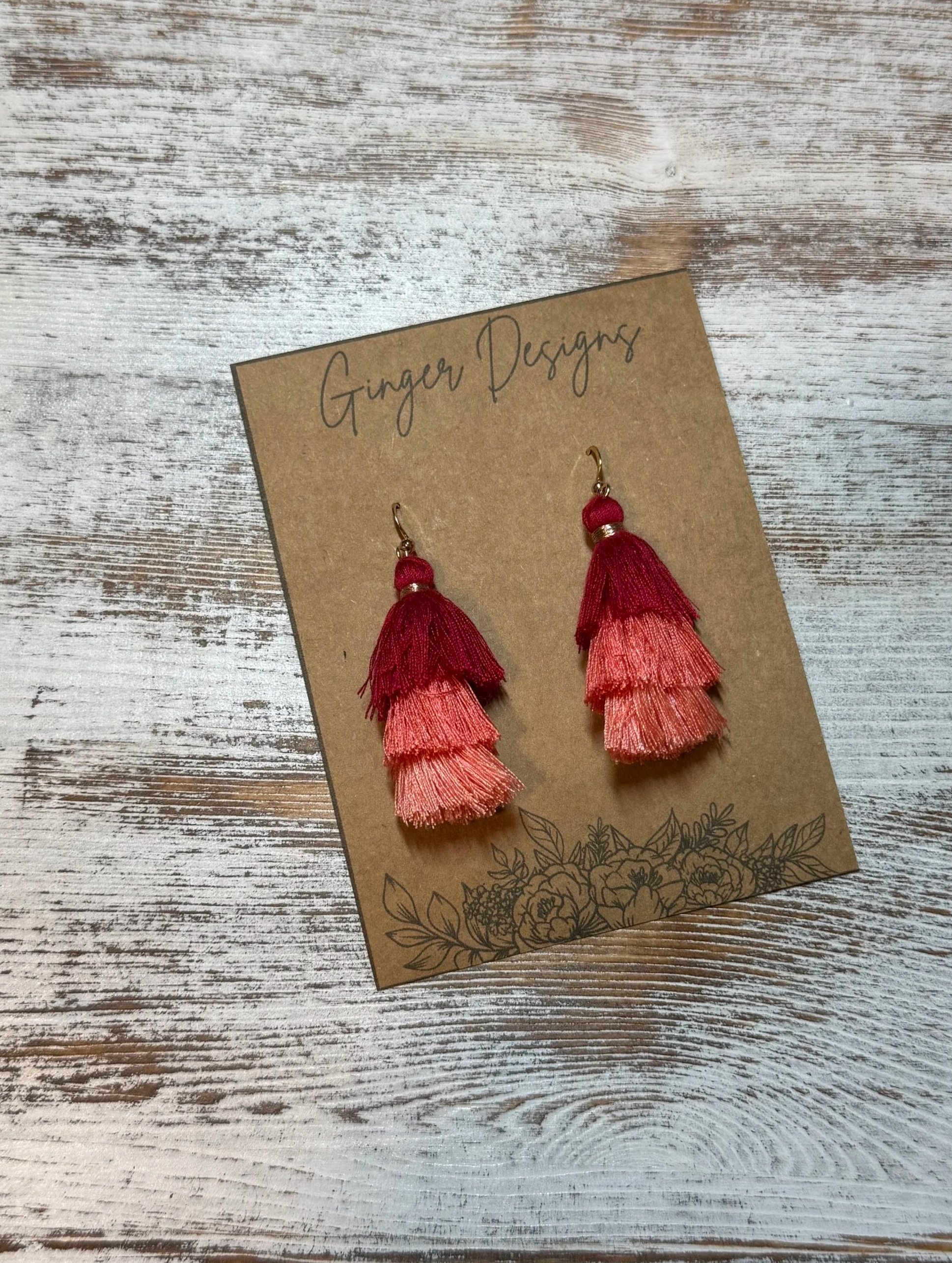 red coral fringe earrings