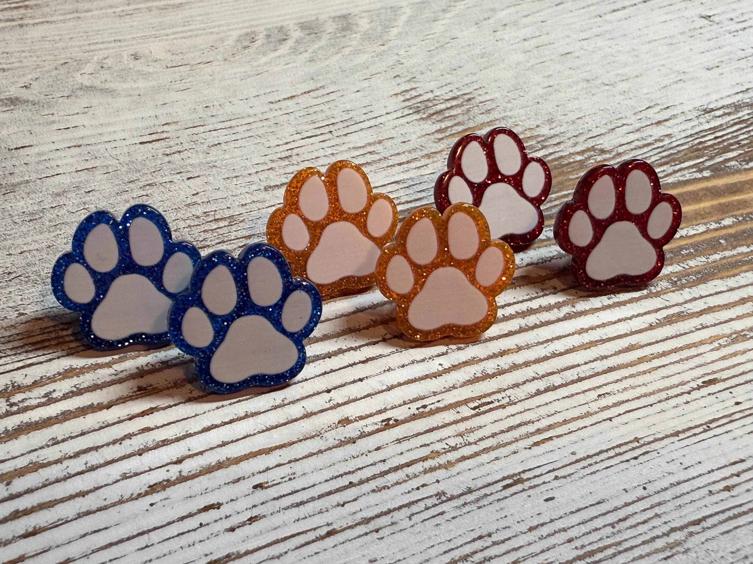 Glitter Paw Print Studs