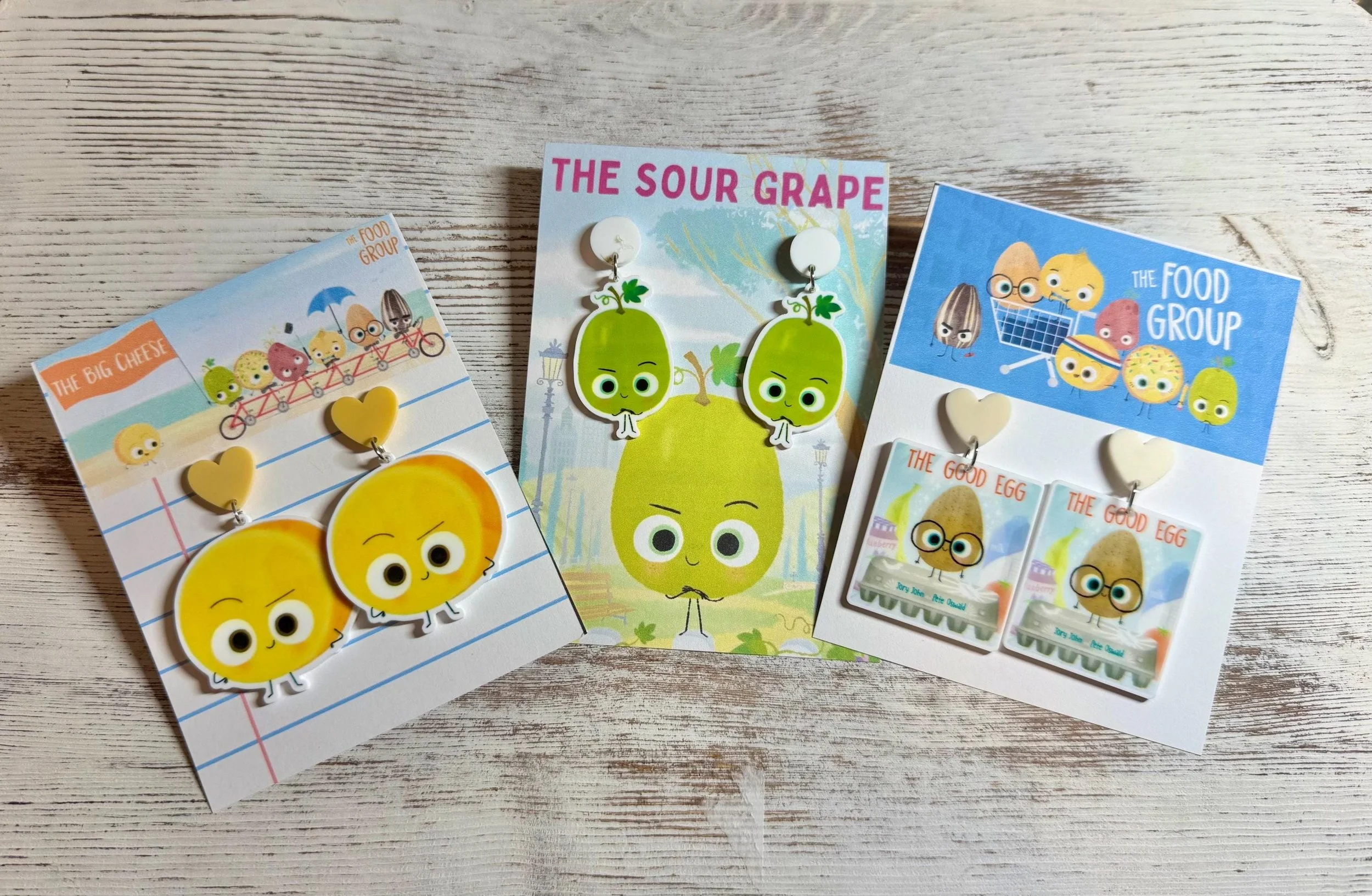 Collection of earrings from the popular book series by Jory John. Teacher earrings.