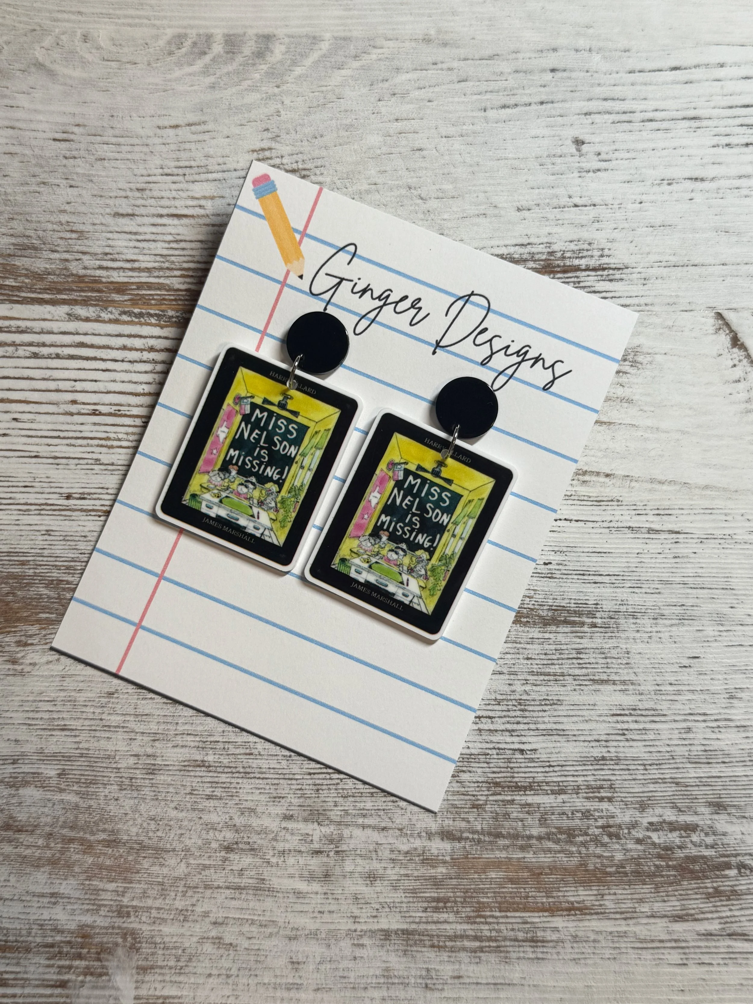 School Story "Miss Nelson is Missing” Book Earrings