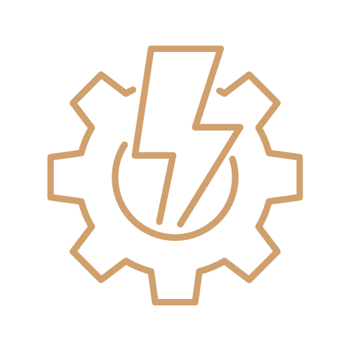 Icon of a gear with a lightning bolt in the center, representing electrical or mechanical engineering.