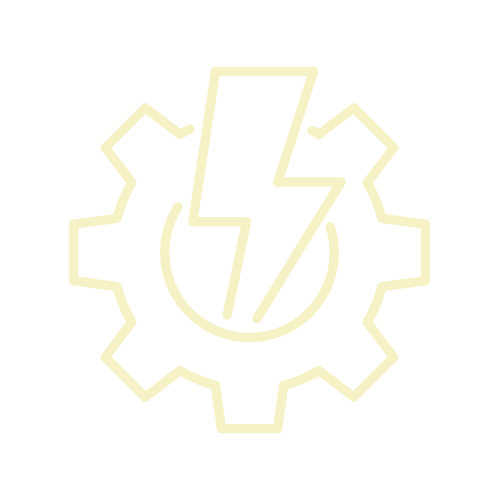 Outline of a gear with a lightning bolt inside.