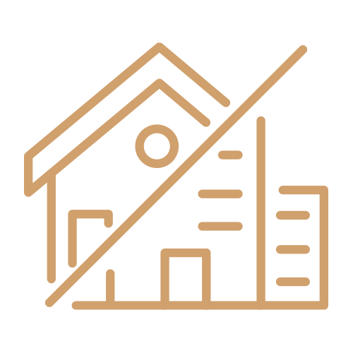 Line graph with a house outline, bar chart, and pie chart in brown on a black background.