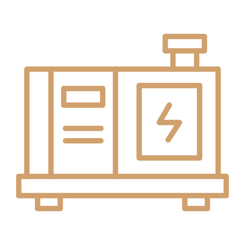 Outline drawing of a portable generator with a handle on top.