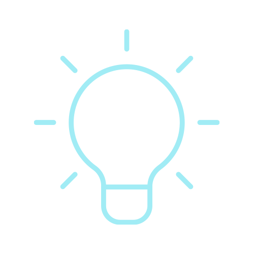 Light bulb icon with light rays on a black background.