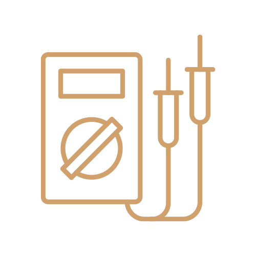 Outline of a digital multimeter with test probes.