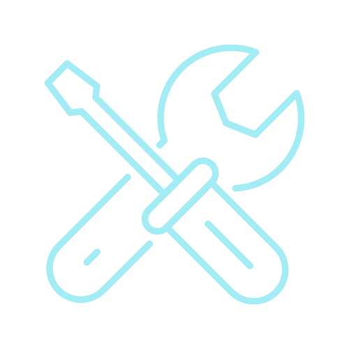Outline of a screwdriver and a wrench crossed with a dark background.