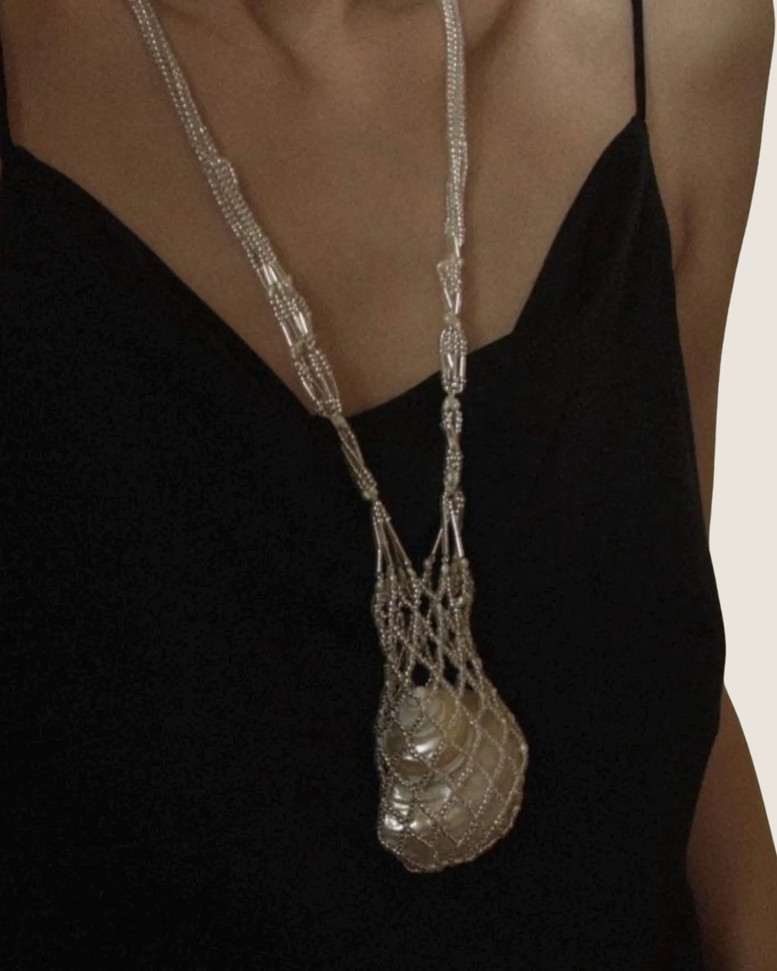 Beaded Mesh Seashell Necklace | $90