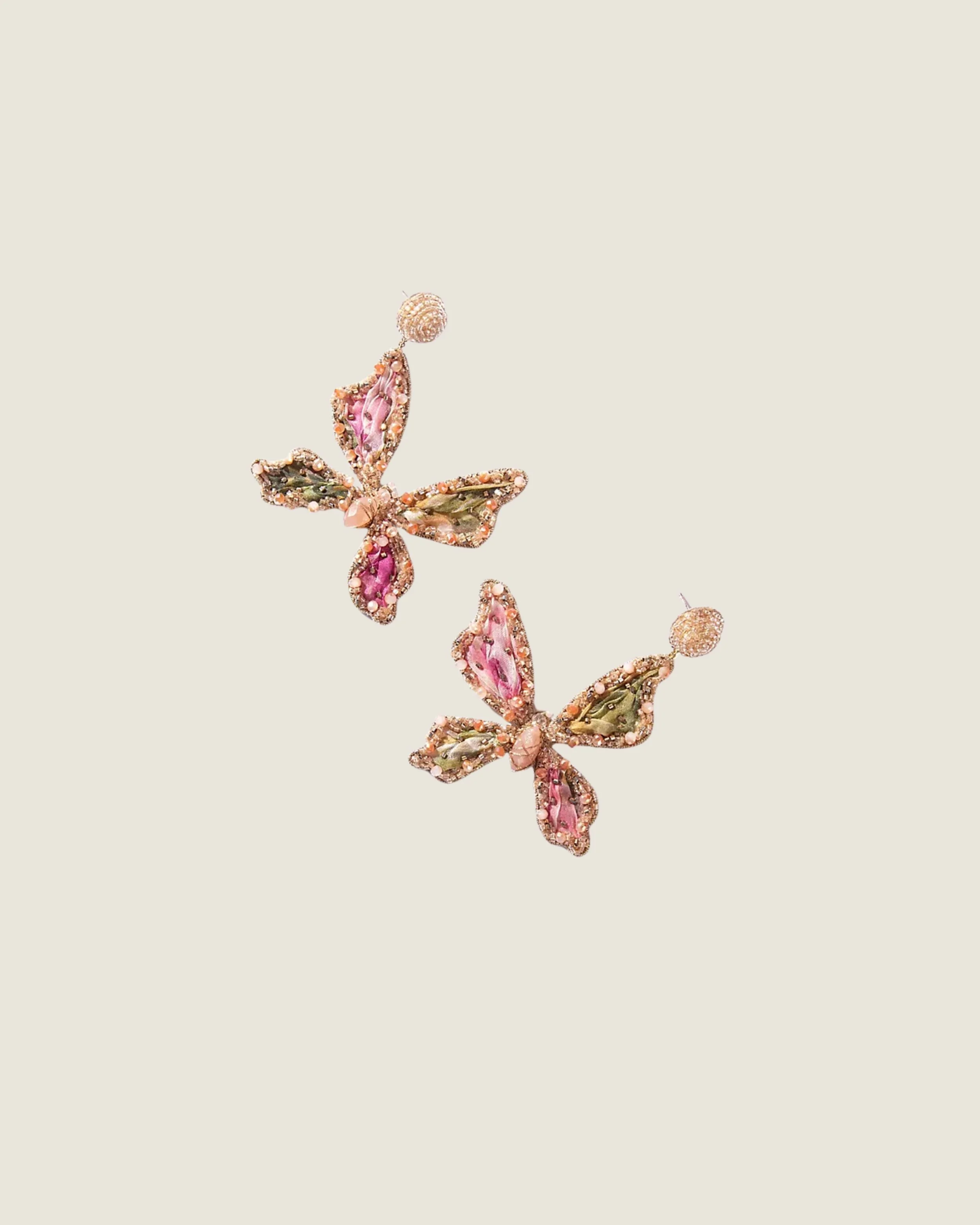 Beaded Butterfly Drop Earrings | $250