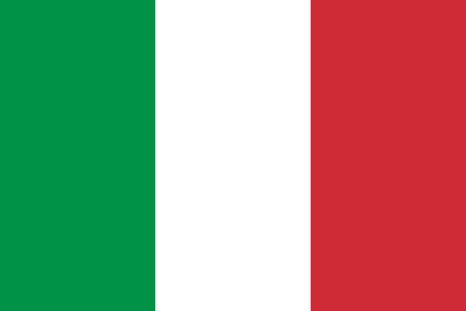 Flag of Italia con tre strisce verticali verdi, bianche e rosse.
